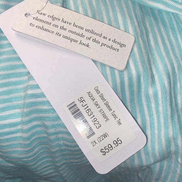 Soft Surrounding Wms Sz 2XL Aqua Sky Stripe Relaxed Fit Raw Edge Tunic Tee Shirt - Picture 6 of 6